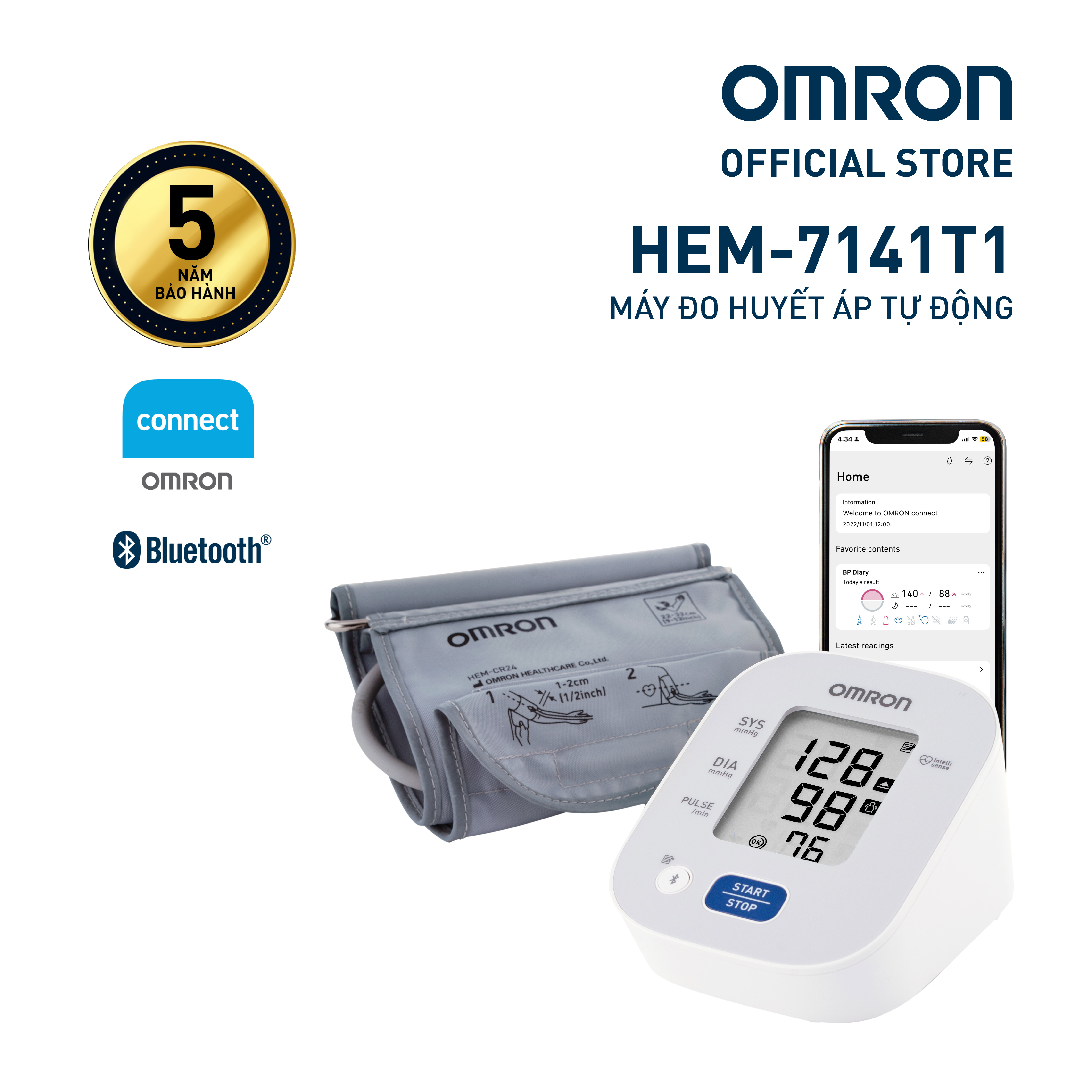 Mô tả Máy Đo Huyết Áp Bluetooth OMRON HEM-7141T1 - Kết nối điện thoại thông minh - 1