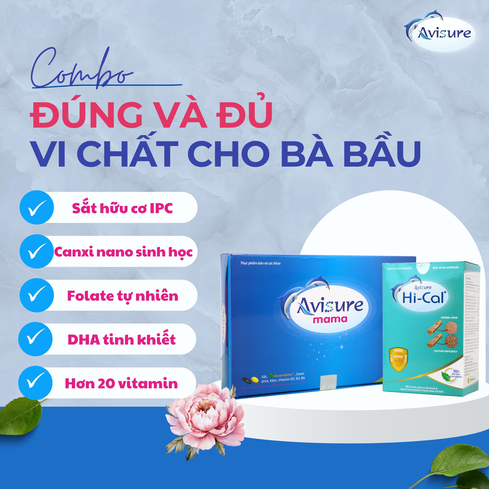 Mô tả Combo Sắt canxi DHA vitamin Avisure mama + Hical và cho bà bầu hộp 120 viên - 2