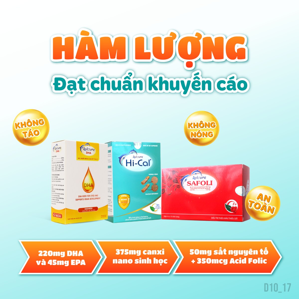 Trọn bộ 3 hộp sắt canxi DHA vitamin cho bà bầu Avisure