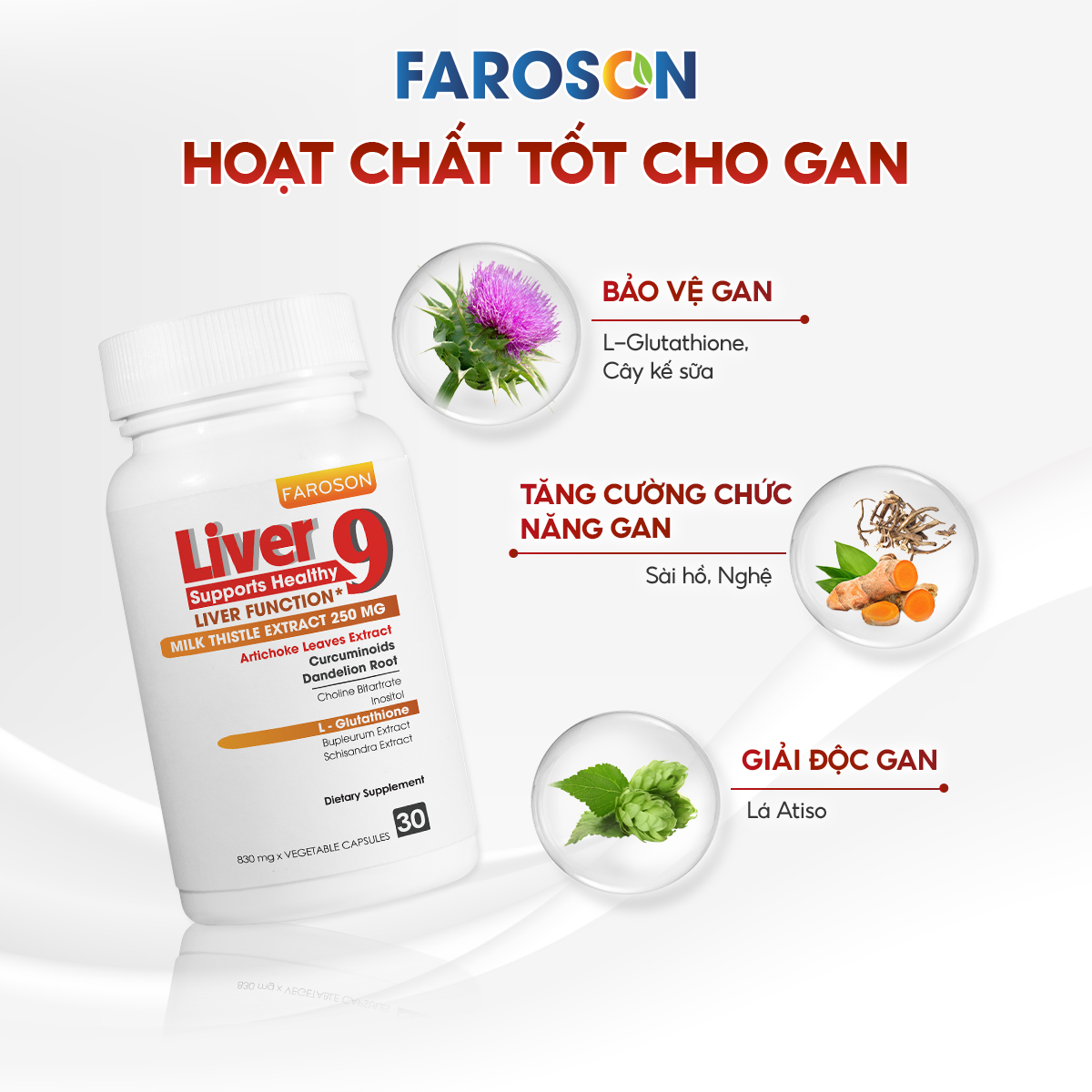 Mô tả Thực phẩm bảo vệ sức khoẻ Bổ Gan Silymarin Faroson Liver 9​ Hỗ Trợ Bảo Vệ Gan Thải Độc Gan hộp 30 Viên - 3