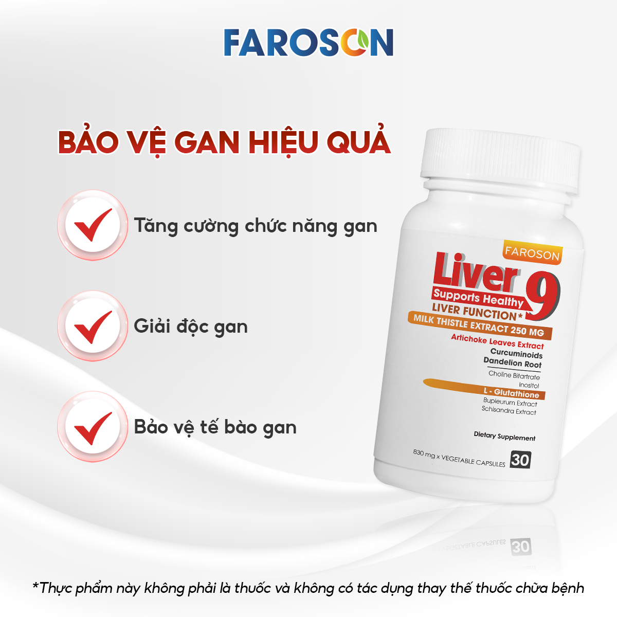 Mô tả Thực phẩm bảo vệ sức khoẻ Bổ Gan Silymarin Faroson Liver 9​ Hỗ Trợ Bảo Vệ Gan Thải Độc Gan hộp 30 Viên - 2