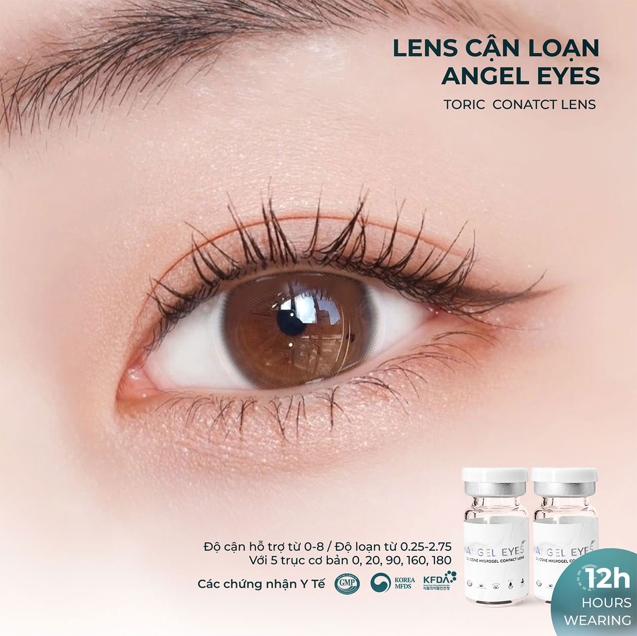 Mô tả Lens cận loạn thị Angel Eyes - Độ cận 0 - 8.00 độ - Độ loạn từ 0.75 đến 2.75 độ - 5 trục cơ bản 0, 20, 90, 160, 180 - 1