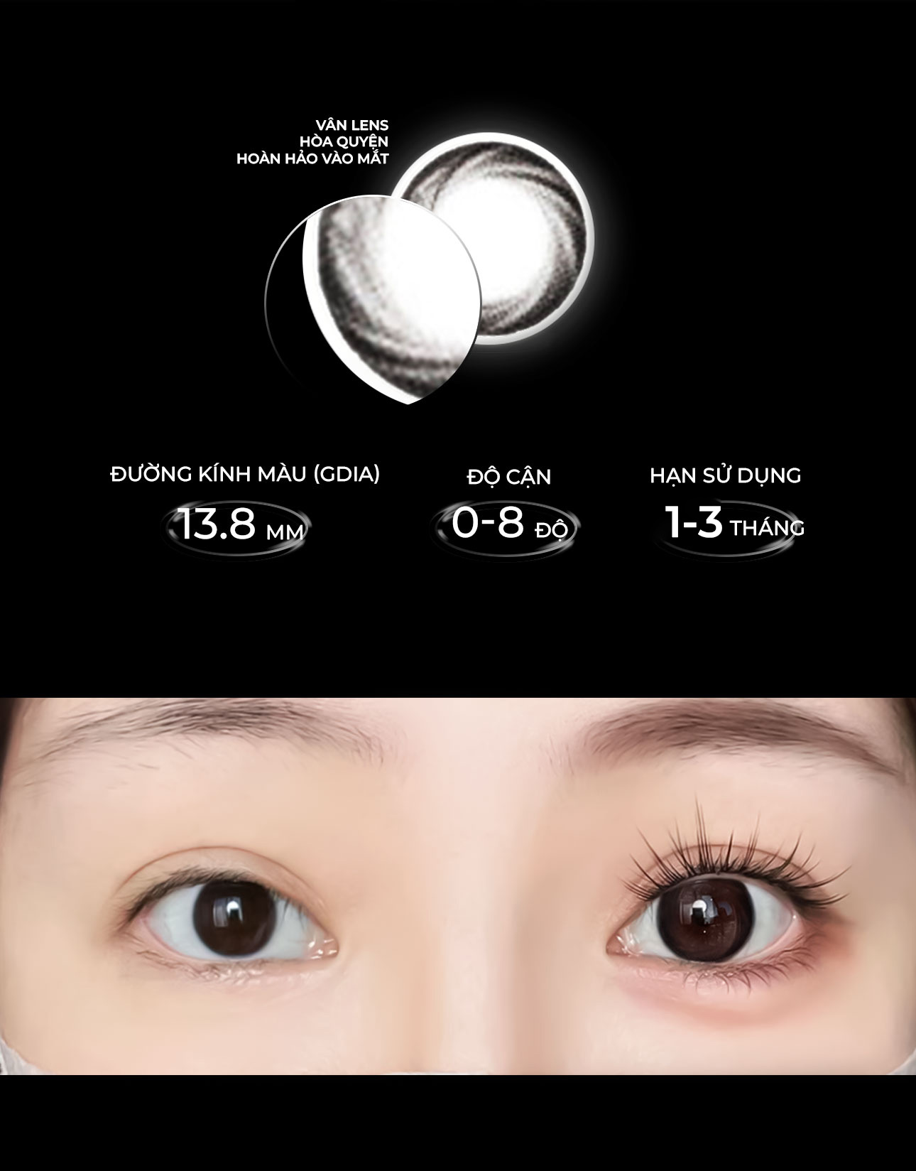 Mô tả Lens đen giãn tròng có độ 0-8 Tokyo Night nhãn hiệu Angel Eyes, kính áp tròng đen tự nhiên đi học đi làm - 2