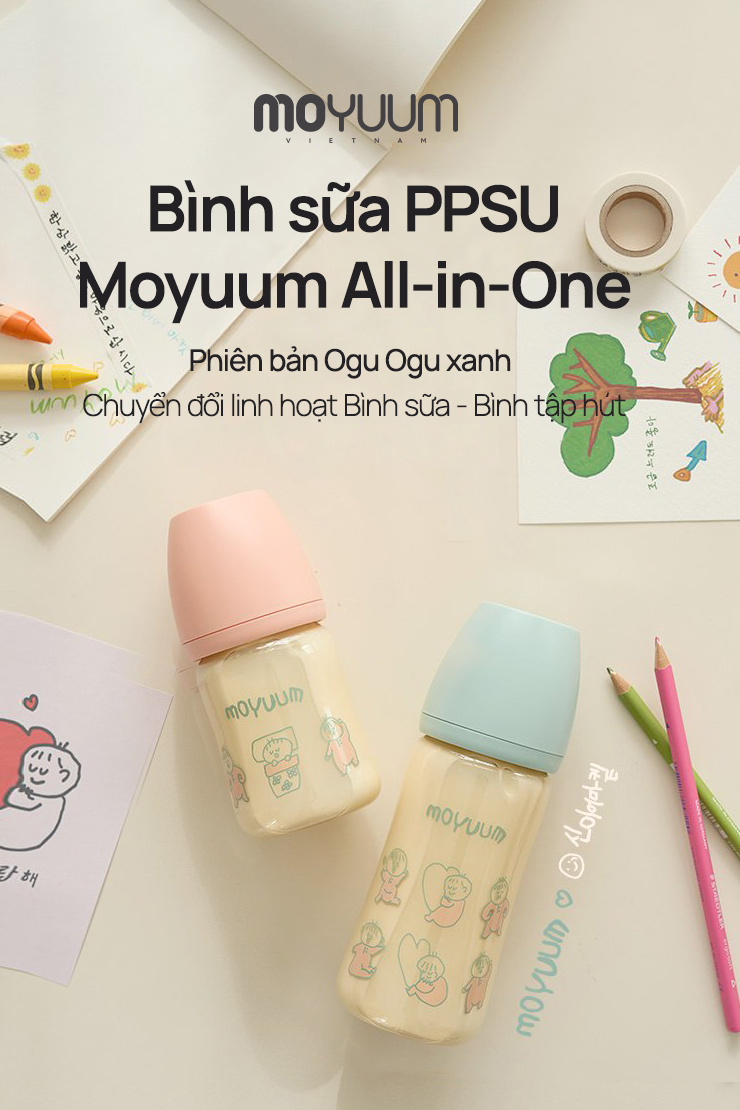 Mô tả Bình sữa PPSU Moyuum - Ogu xanh - 270ml - Kèm núm 2 - 1