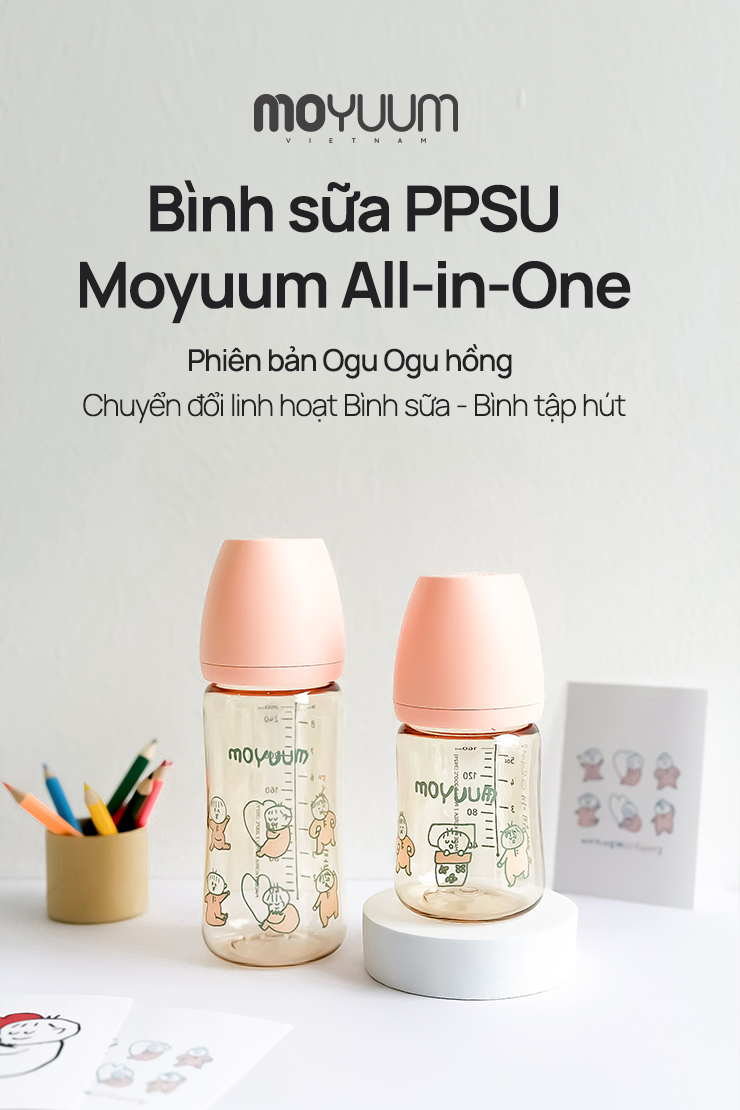 Mô tả Bình sữa PPSU Moyuum - Ogu hồng - 170ml - Kèm núm 1 - 1