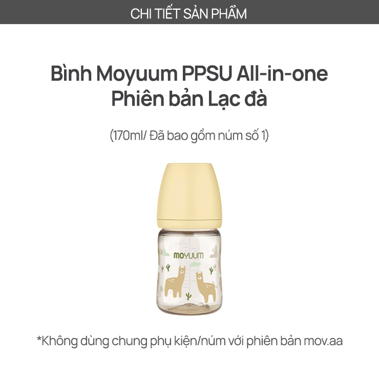 Mô tả Bình sữa PPSU Moyuum - Lạc đà - 170ml - Kèm núm 1 - 2