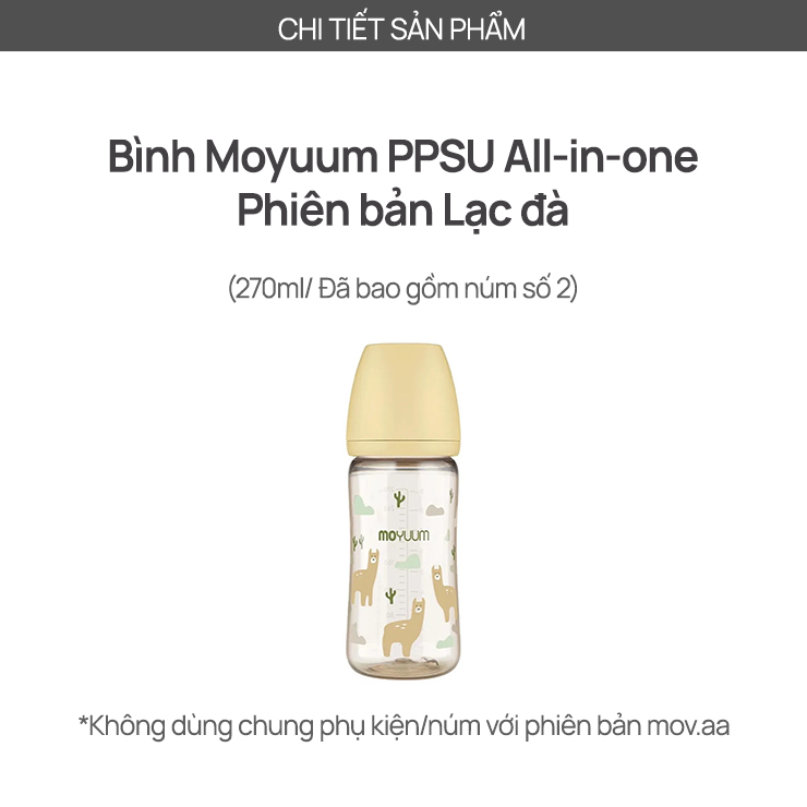 Mô tả Bình sữa PPSU Moyuum - Lạc đà - 270ml - Kèm núm 2 - 2
