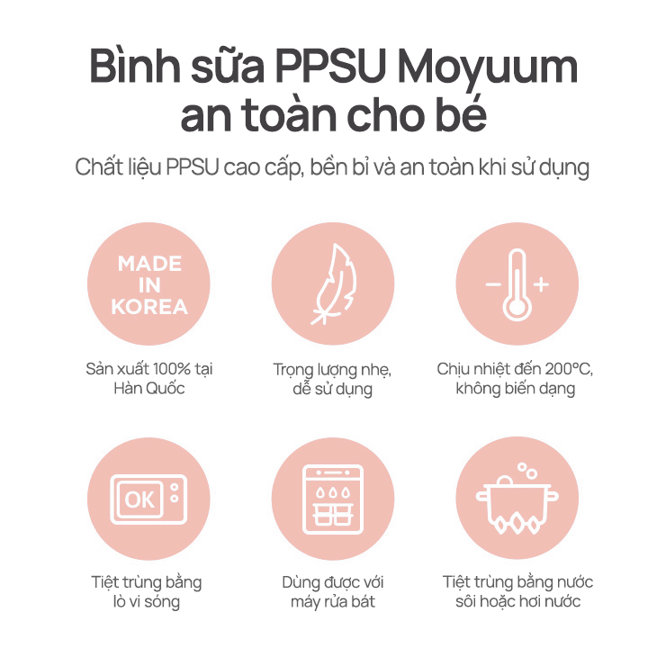 Mô tả Bình sữa PPSU Moyuum - Hoa cúc - 170ml - Kèm núm 1 - 5