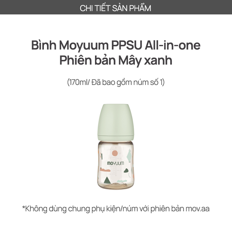 Mô tả Bình sữa PPSU Moyuum - Mây xanh - 170ml - Kèm núm 1 - 2