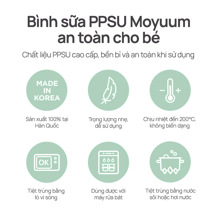 Mô tả Bình sữa PPSU Moyuum - Mây xanh - 170ml - Kèm núm 1 - 5