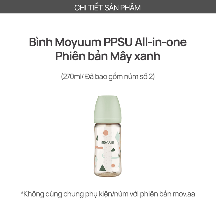 Mô tả Bình sữa PPSU Moyuum - Mây xanh - 270ml - Kèm núm 2 - 2