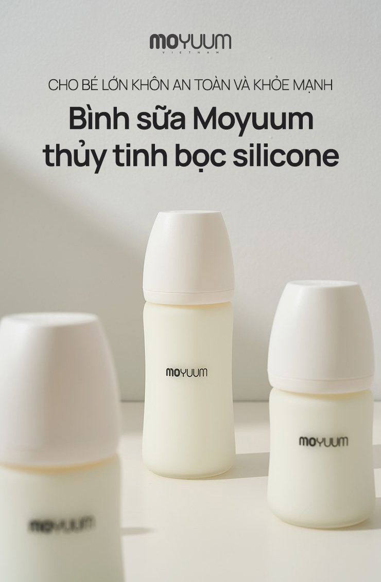Mô tả Bình sữa Thủy tinh tráng silicon Moyuum - Mẫu trơn - 150ml - Kèm núm 1 - 1
