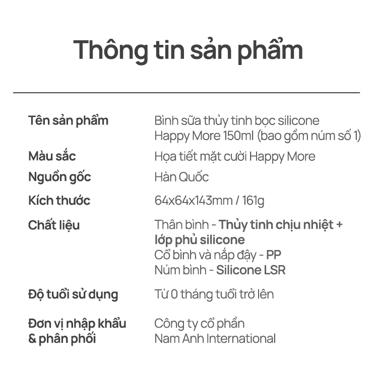 Mô tả Bình sữa Thủy tinh tráng silicon Moyuum - Mẫu xanh - 150ml - Kèm núm 1 - 3