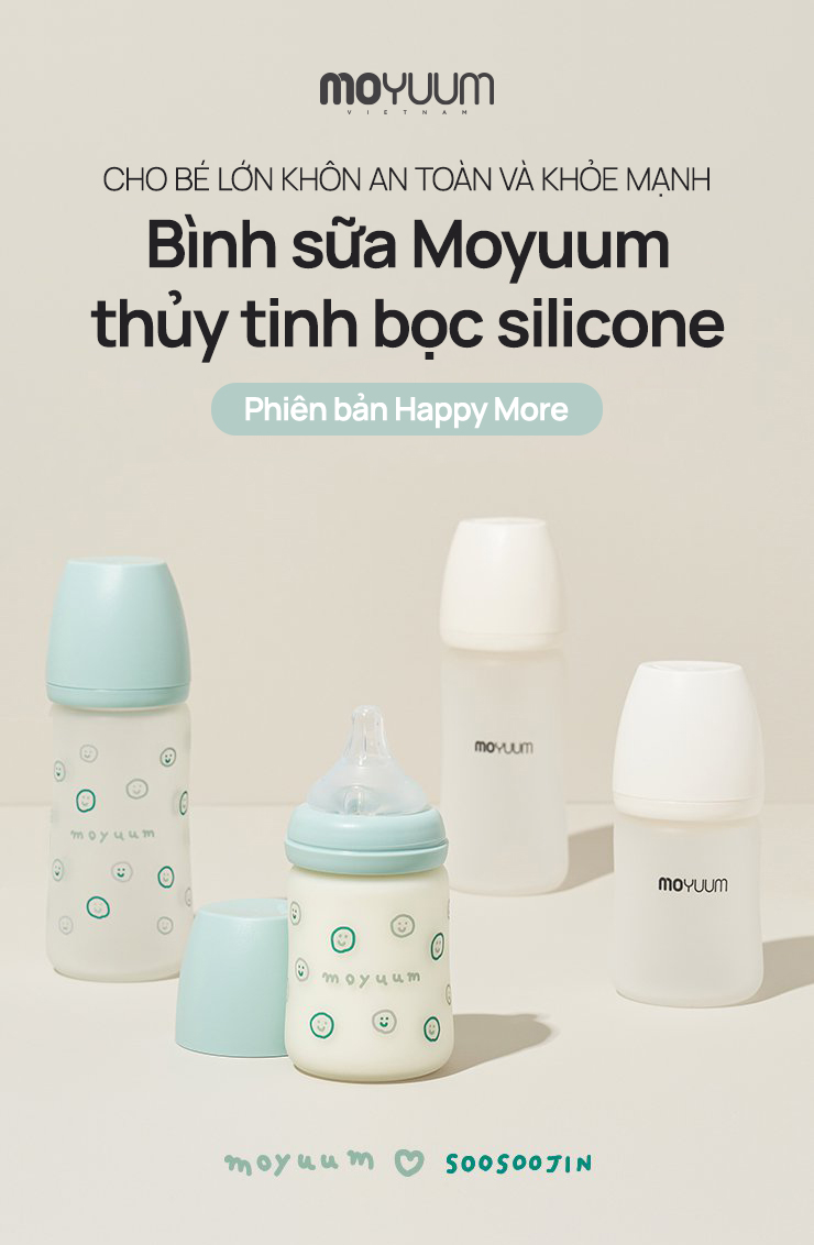 Mô tả Bình sữa Thủy tinh tráng silicon Moyuum - Mẫu xanh - 240ml - Kèm núm 2 - 1