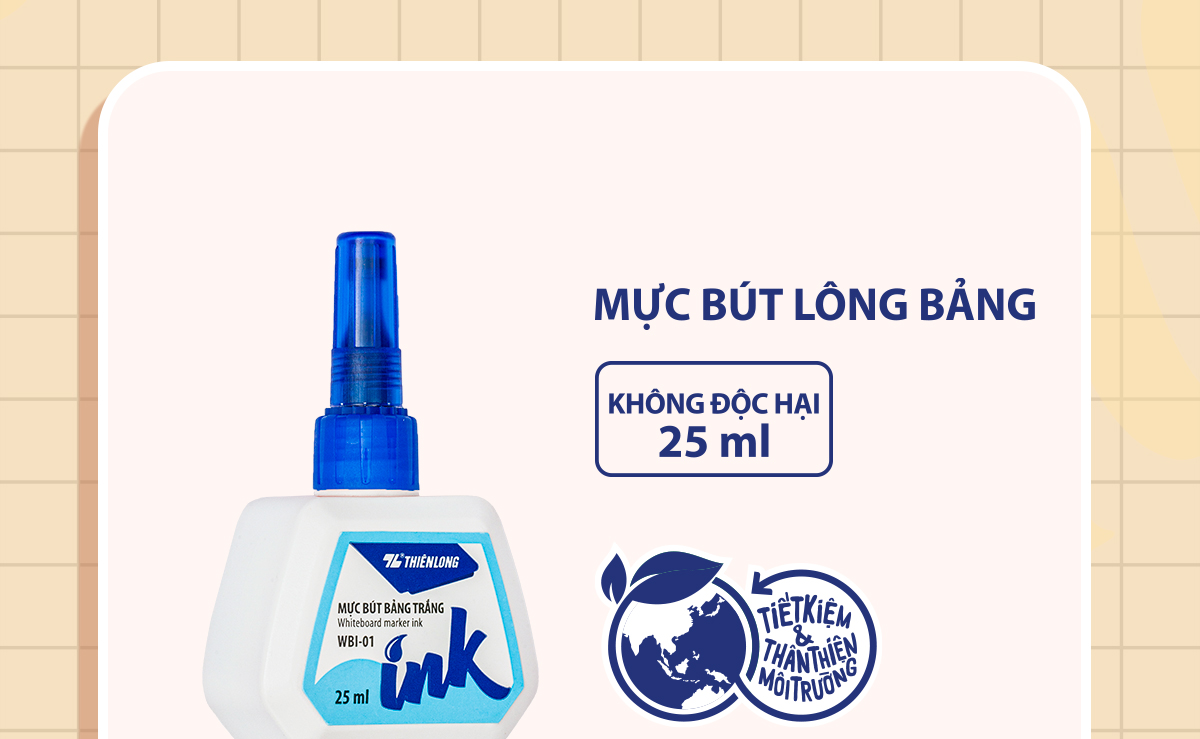 Mô tả Mực bút lông bảng bôi được WBI-01 Thiên Long 3 màu, xanh/đỏ/đen, bơm tiện lợi, mực tươi, khô nhanh, tiêu chuẩn quốc tế - 9