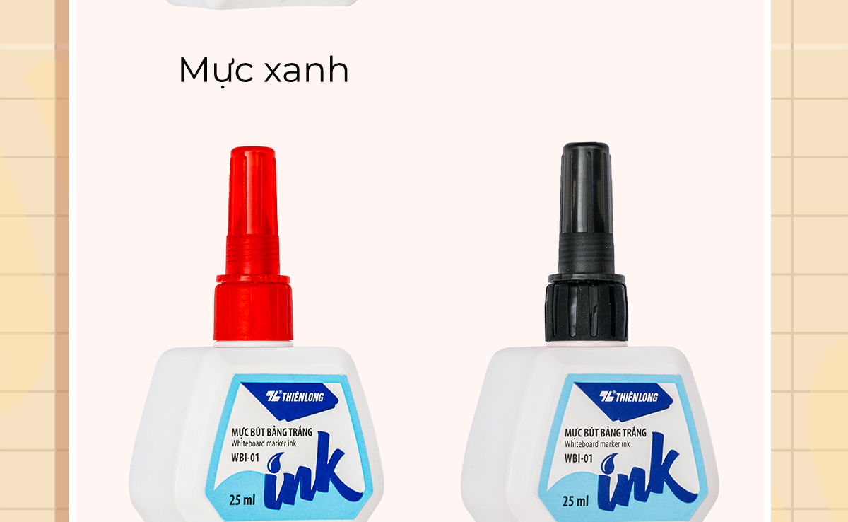 Mô tả Mực bút lông bảng bôi được WBI-01 Thiên Long 3 màu, xanh/đỏ/đen, bơm tiện lợi, mực tươi, khô nhanh, tiêu chuẩn quốc tế - 10