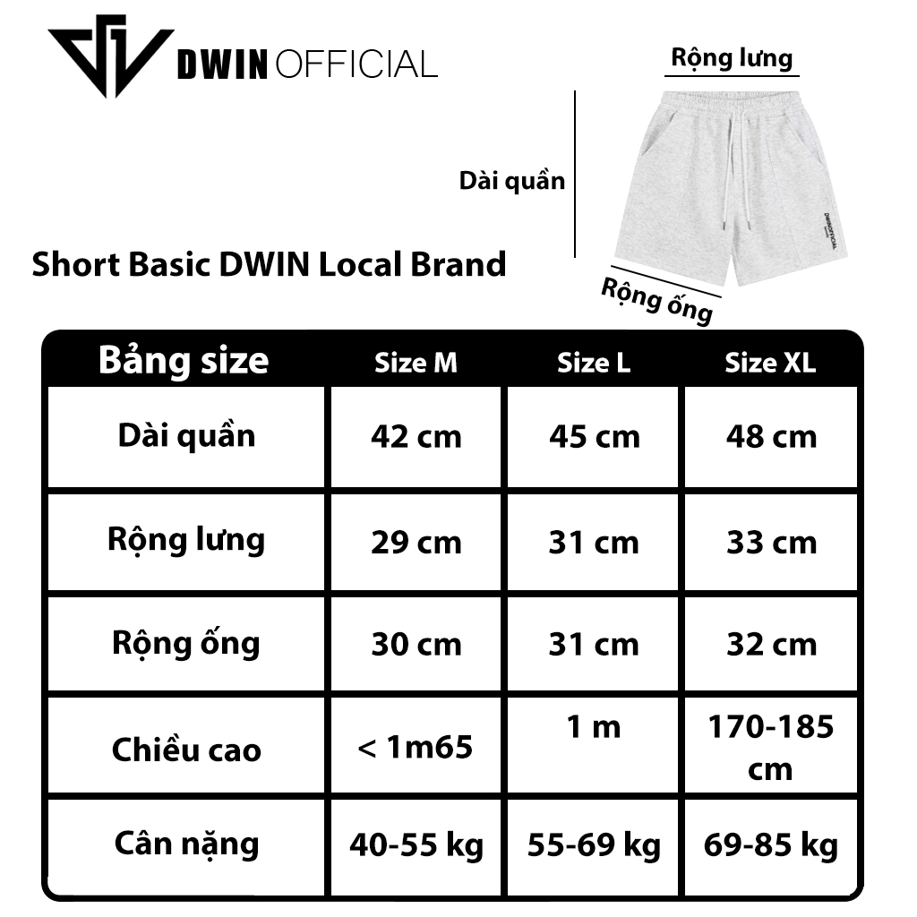 Quần short basic DWIN Serenity unisex