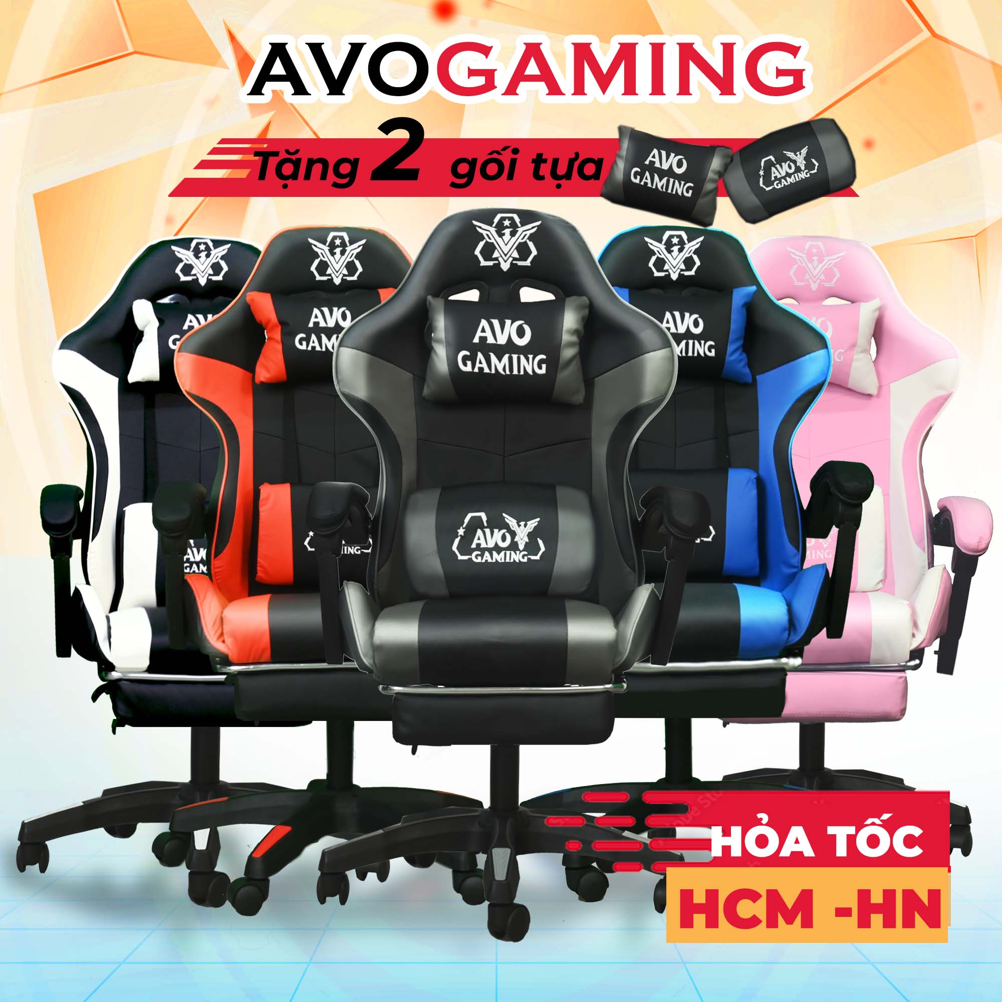 Mô tả Ghế gaming Avogaming công thái học bọc da, chân ghế xoay tựa cổ, đệm lưng nằm ngả gác chân làm việc chơi game - 5