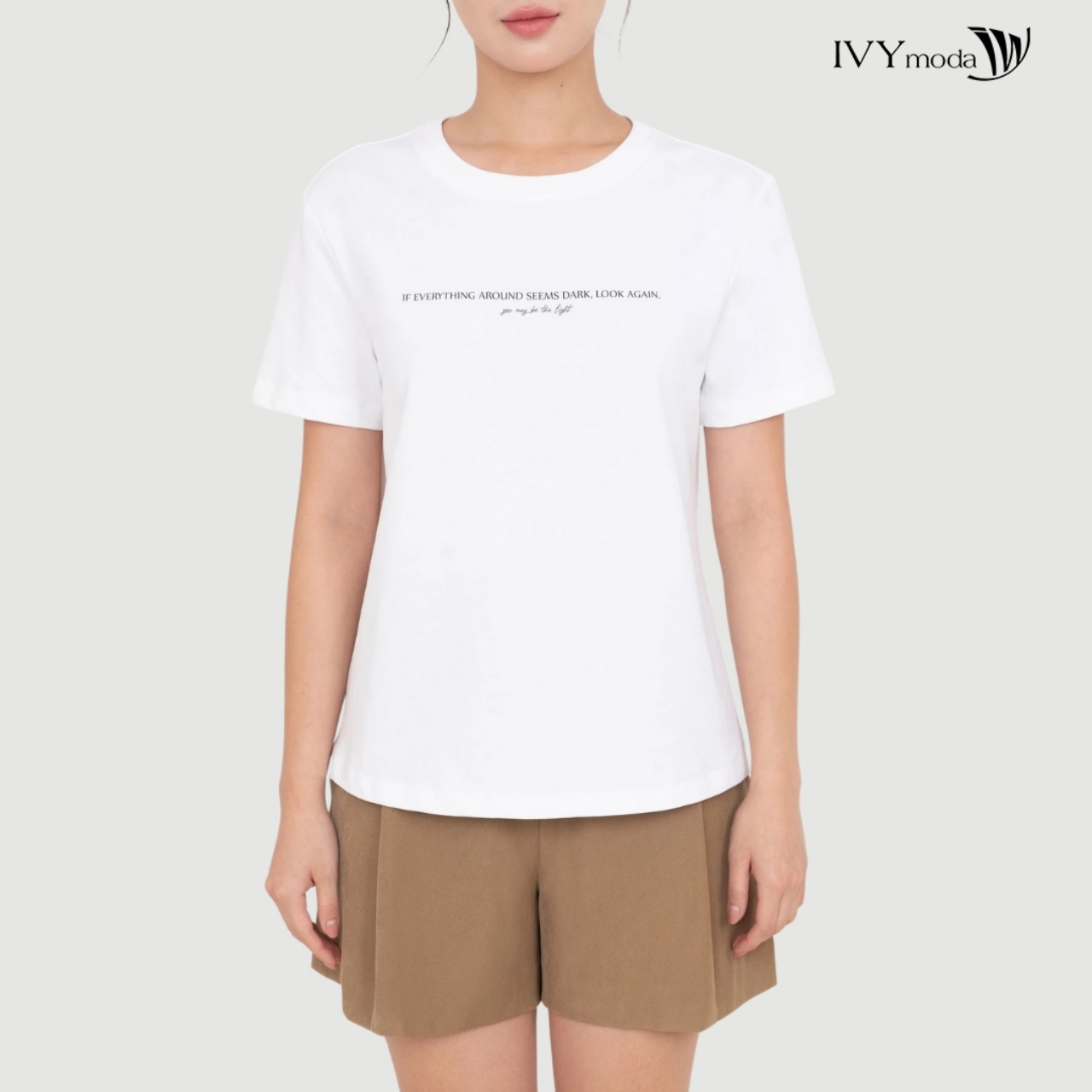 Mô tả Áo thun trắng in chữ, Áo thun nữ dáng suông basic dạo phố IVY moda MS 57T0268 - 4