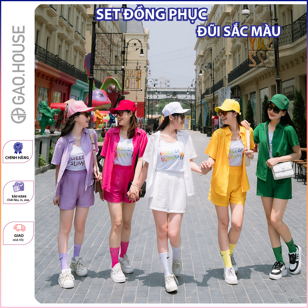 Mô tả Bộ đũi Nữ mặc nhà 3SP Sang Chảnh chính hãng Gạo House,thoáng mát,vải lụa Tussha,mặc đi biển,áo nhóm - 4