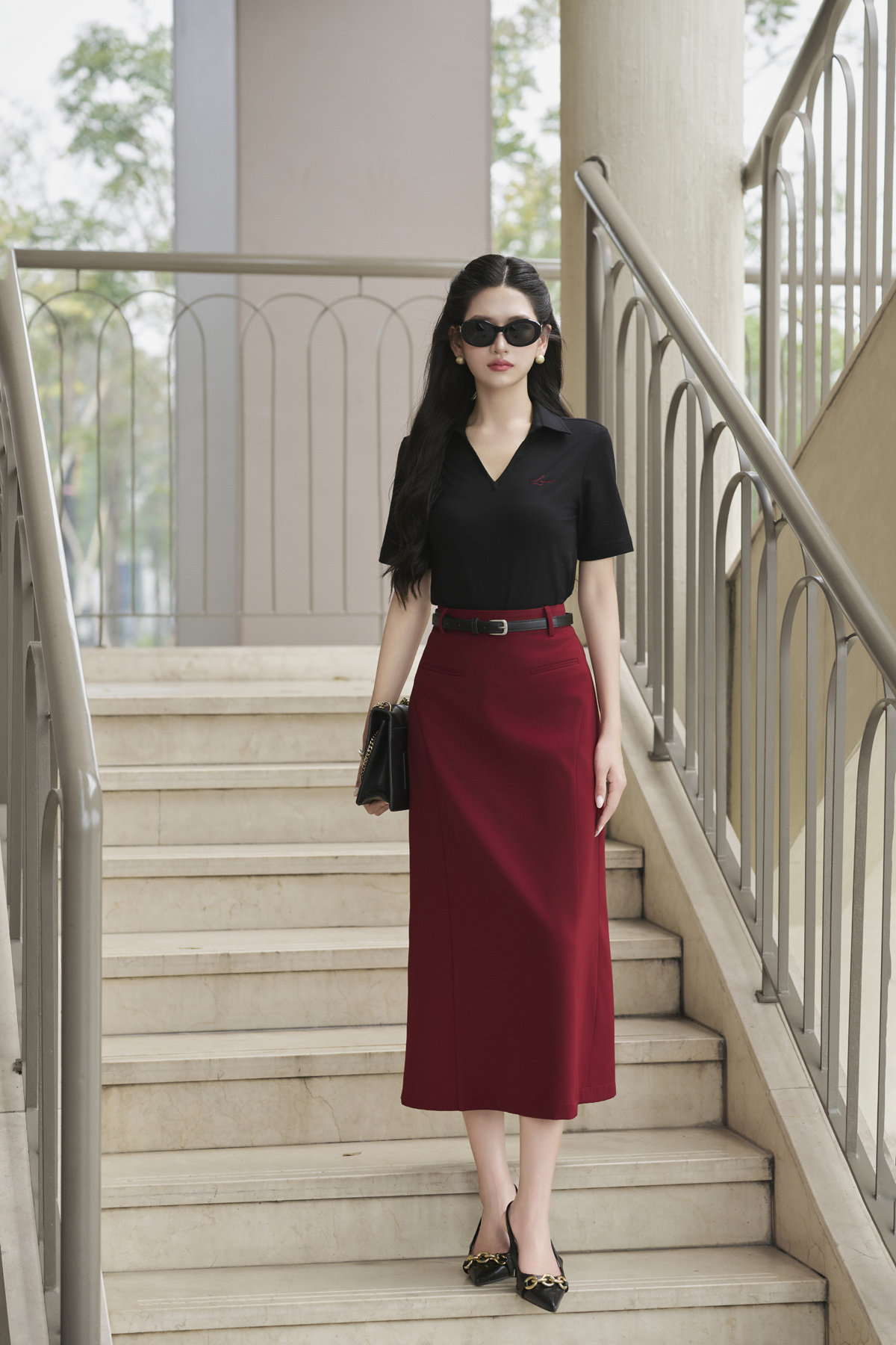 Mô tả Chân Váy Dáng Suông Dài Bổ Mánh Xẻ Sau LAMER O62M25Q002 - 3
