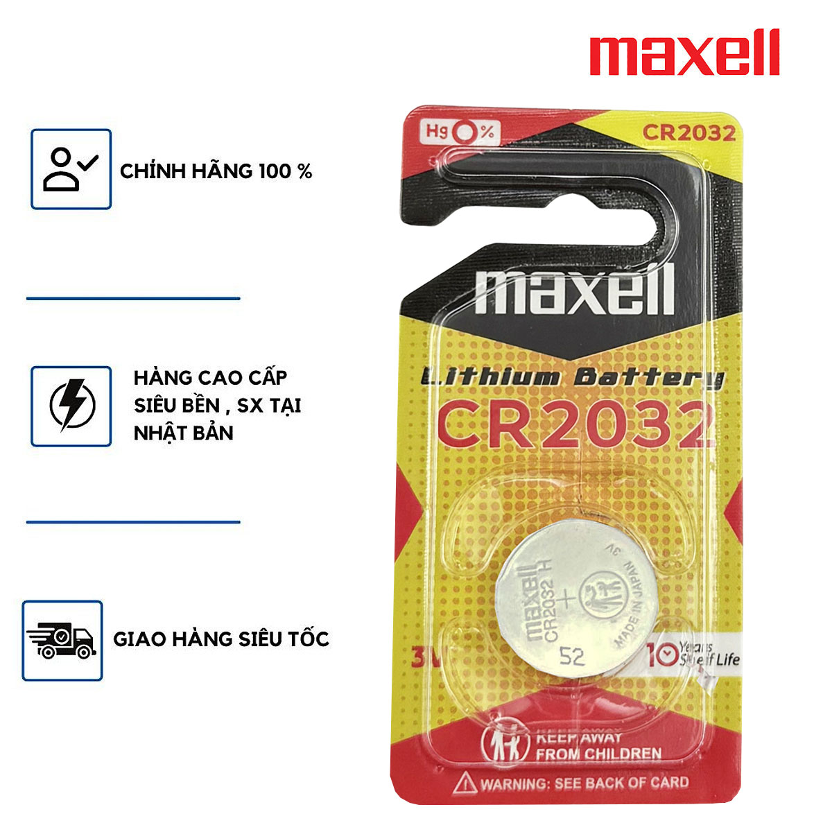 Pin chính hãng Maxell CR2032 Lithium 3V - Made In Japan vỉ 1