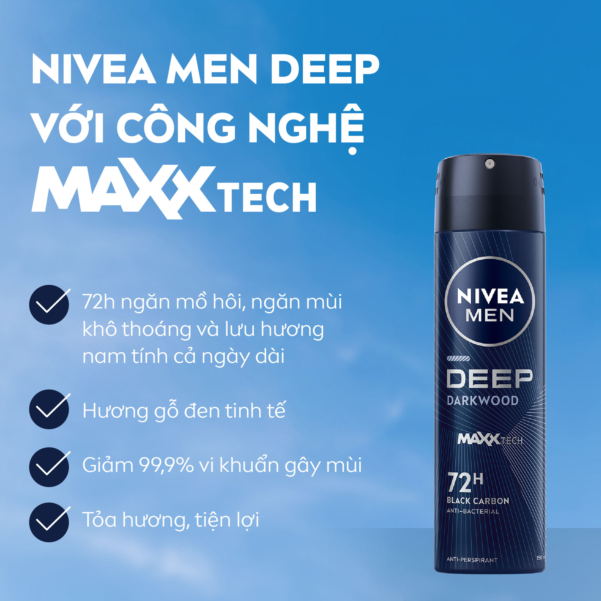 Mô tả Bộ 2 Xịt Ngăn Mùi NIVEA MEN Deep Than Đen Hương Gỗ Đen (150 ml) - 80027 - 1