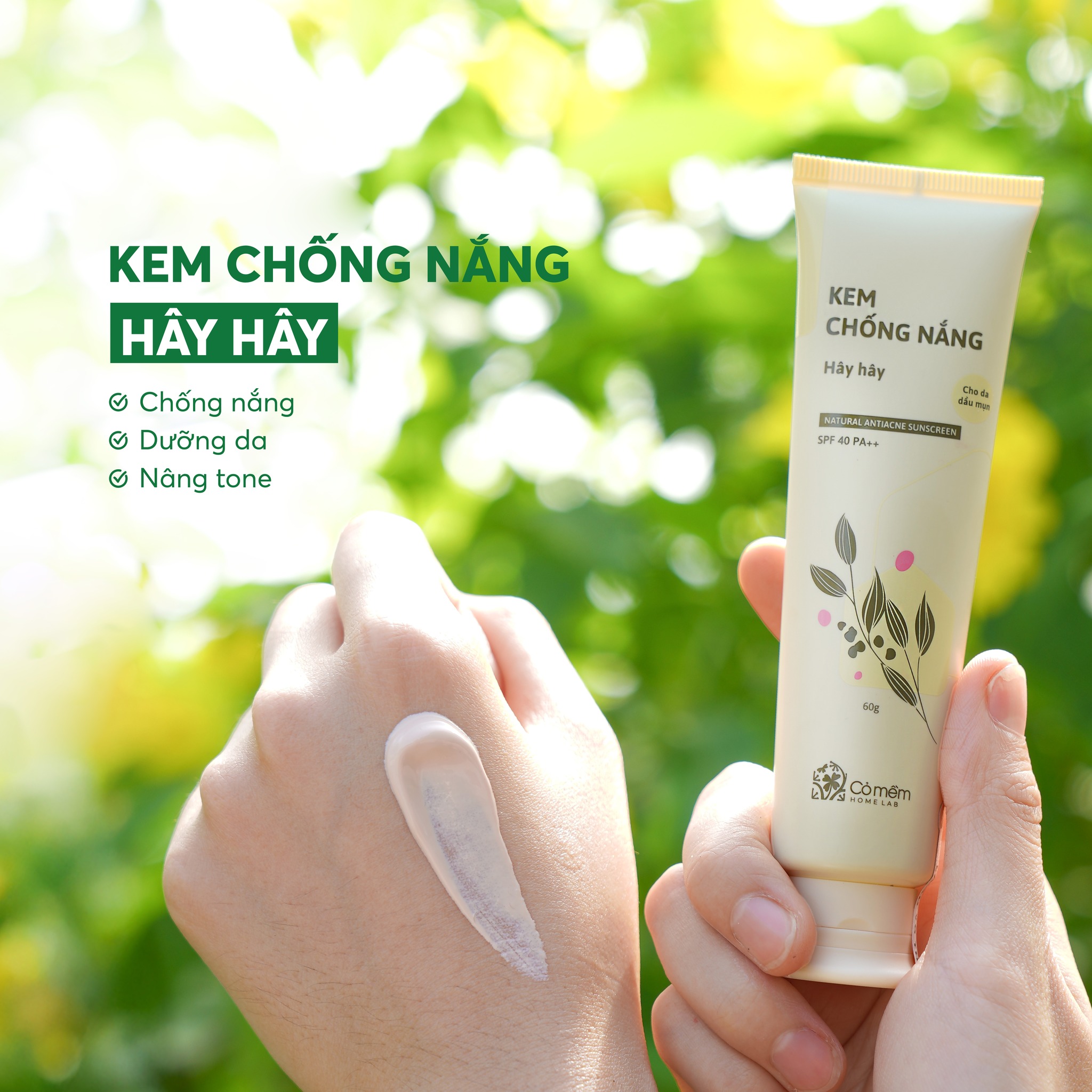 Mô tả Kem Chống Nắng Nâng Tone Thiên Nhiên Thấm Nhanh An Toàn Cho Mọi Loại Da Khô Dầu Hây Hây SPF 40, PA ++ Cỏ Mềm 60g - 3