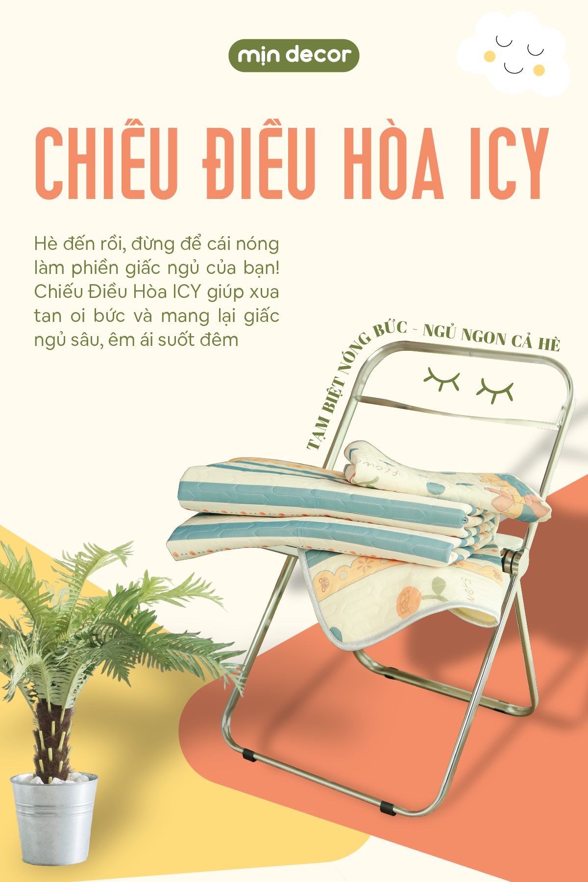 Mô tả Chiếu Điều Hoà Cao Su Non Icy Mịn Decor Chống Nóng Lưng Kèm 2 Vỏ Gối Mềm Mát - 1