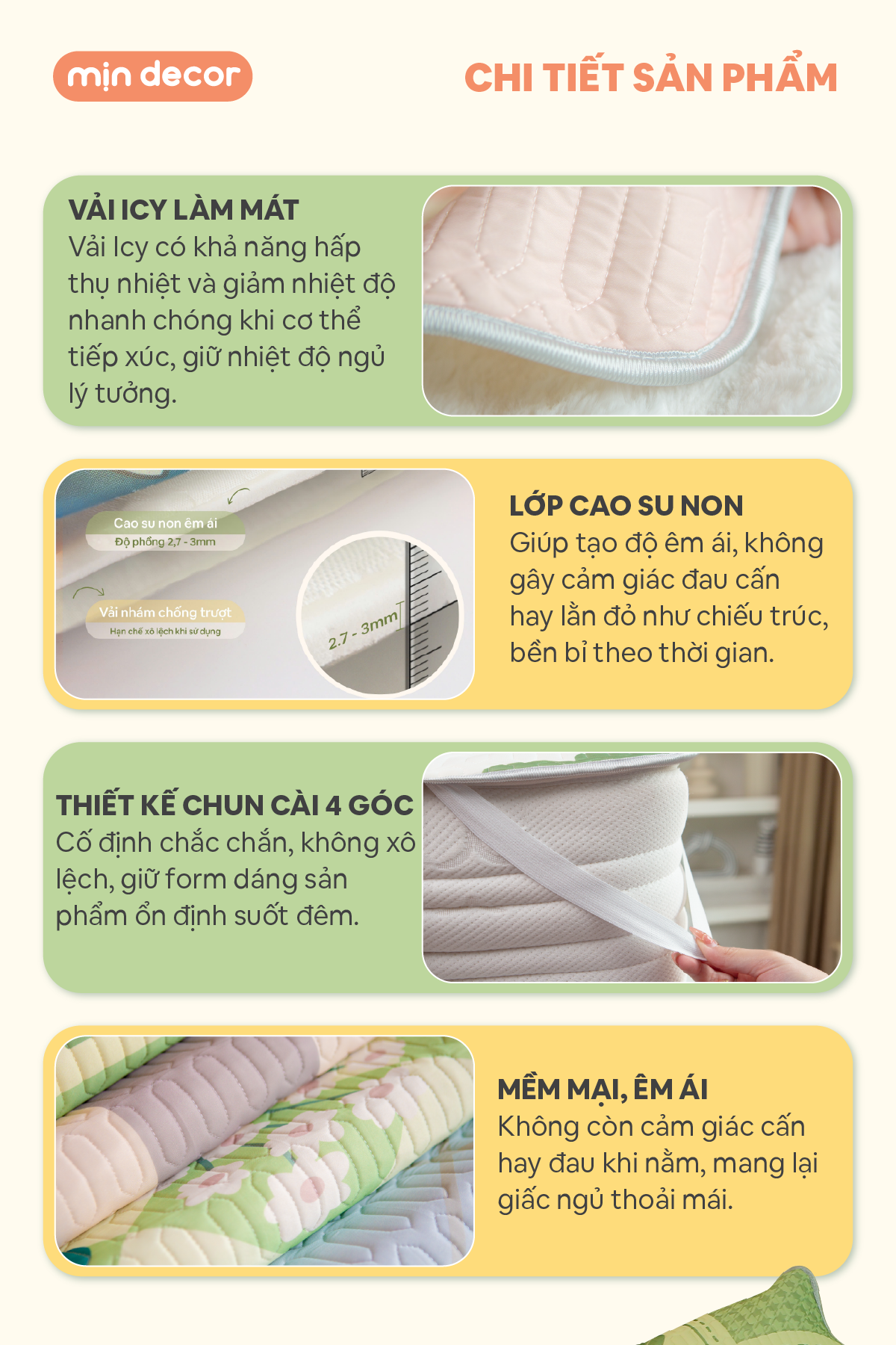 Mô tả Chiếu Điều Hoà Cao Su Non Icy Mịn Decor Chống Nóng Lưng Kèm 2 Vỏ Gối Mềm Mát - 4
