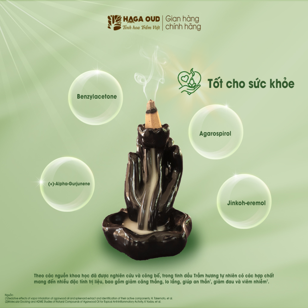 Mô tả NHANG TRẦM NỤ HAGA NGỌT ĐẬM, THÍCH HỢP BIẾU TẶNG, LỄ PHẬT, THỜI GIAN CHÁY LÊN ĐẾN 30’- 24 NỤ - 3
