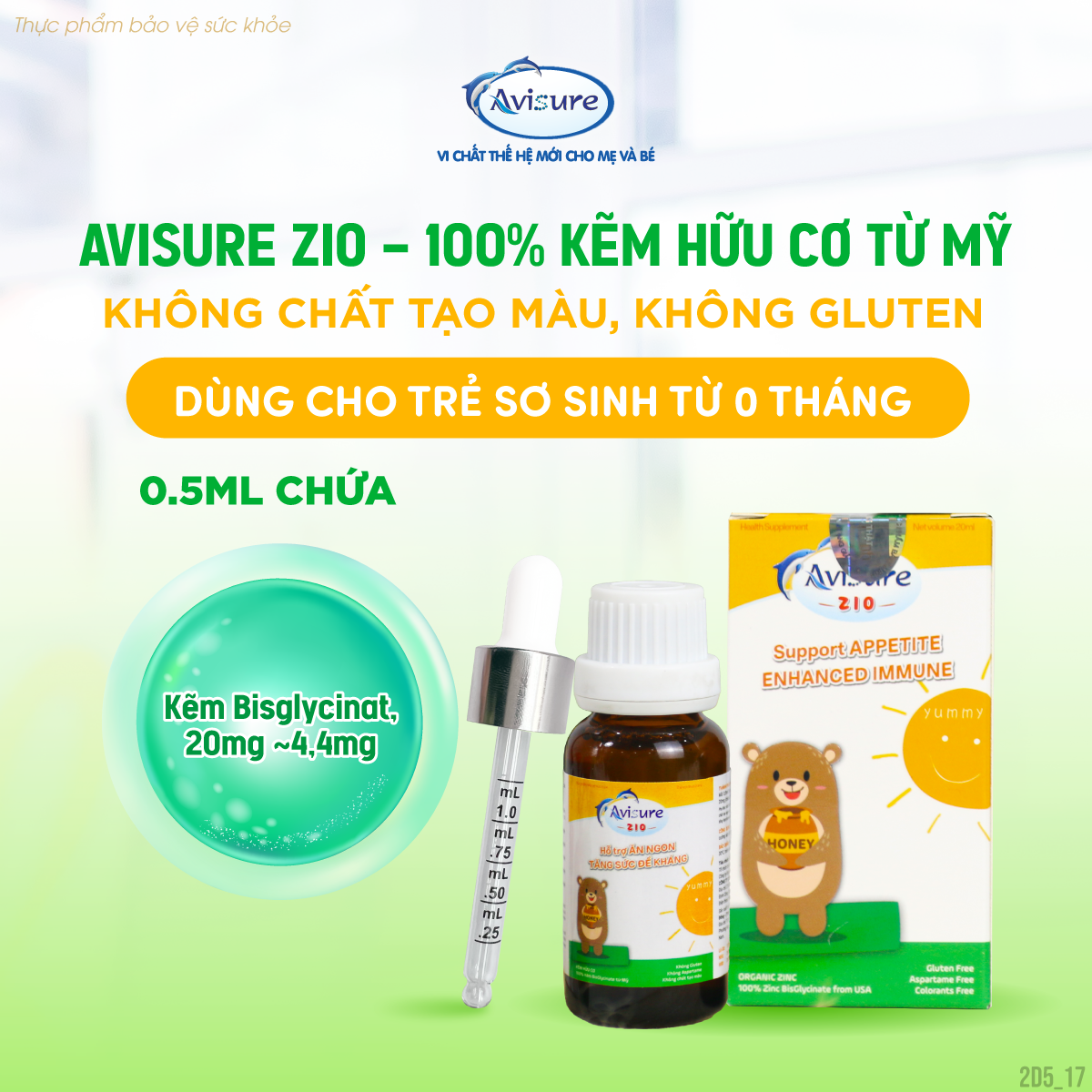 Mô tả Kẽm cho bé Avisure ZiO kẽm sinh học cho bé biếng ăn, chậm tăng cân 20ml - 1