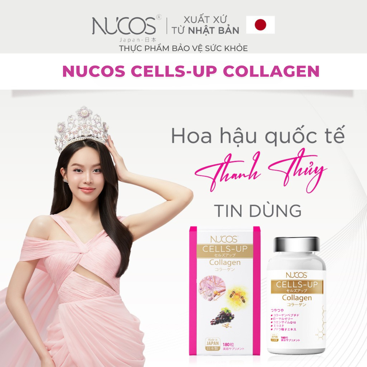 Mô tả TPBVSK Viên Uống Collagen Sữa Ong Chúa Nucos Cells Up Hỗ Trợ Tăng Đàn Hồi Da Chống Lão Hóa Hộp 180v - 1