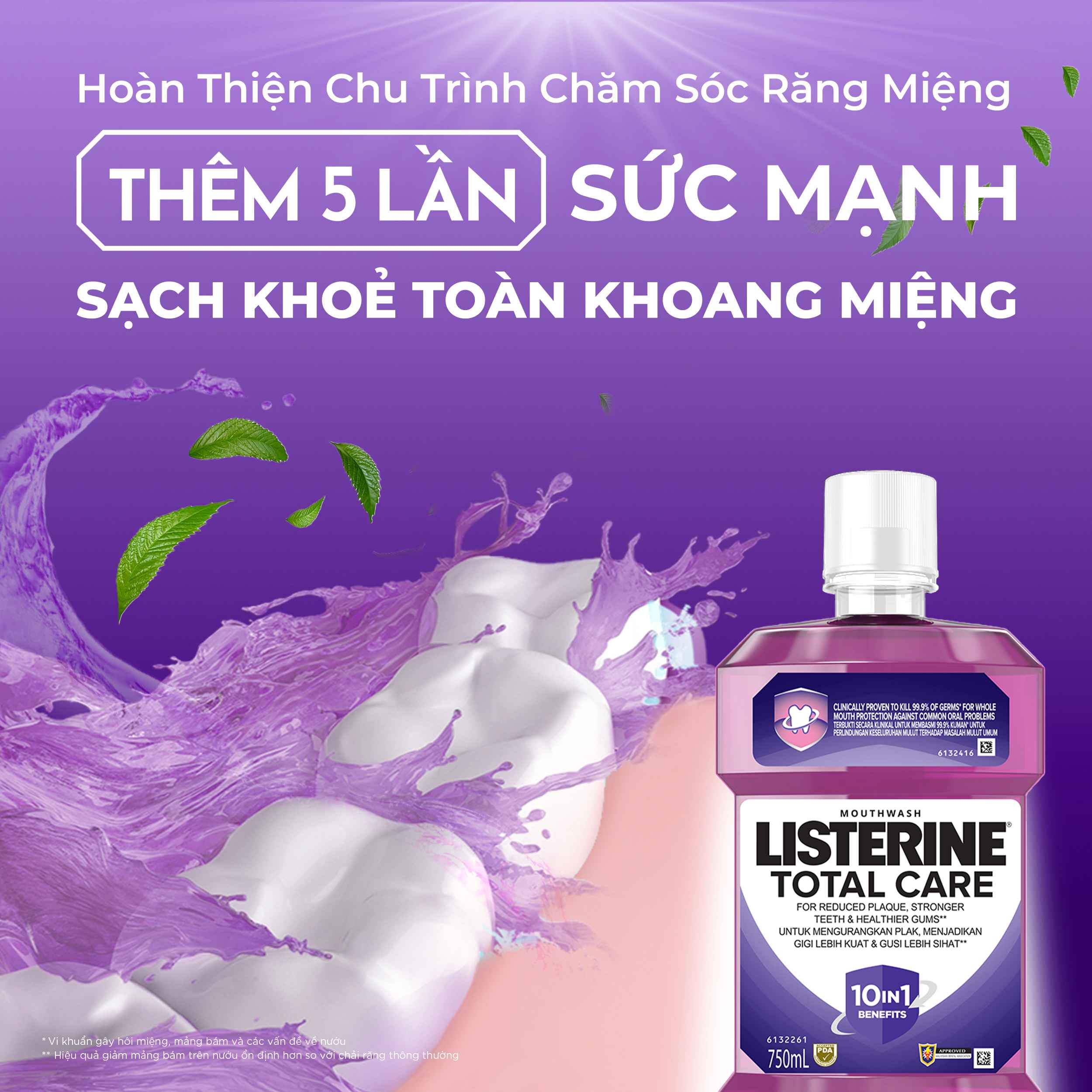 Mô tả Nước súc miệng chăm sóc toàn diện Listerine Total Care Mouthwash 750ml - 2