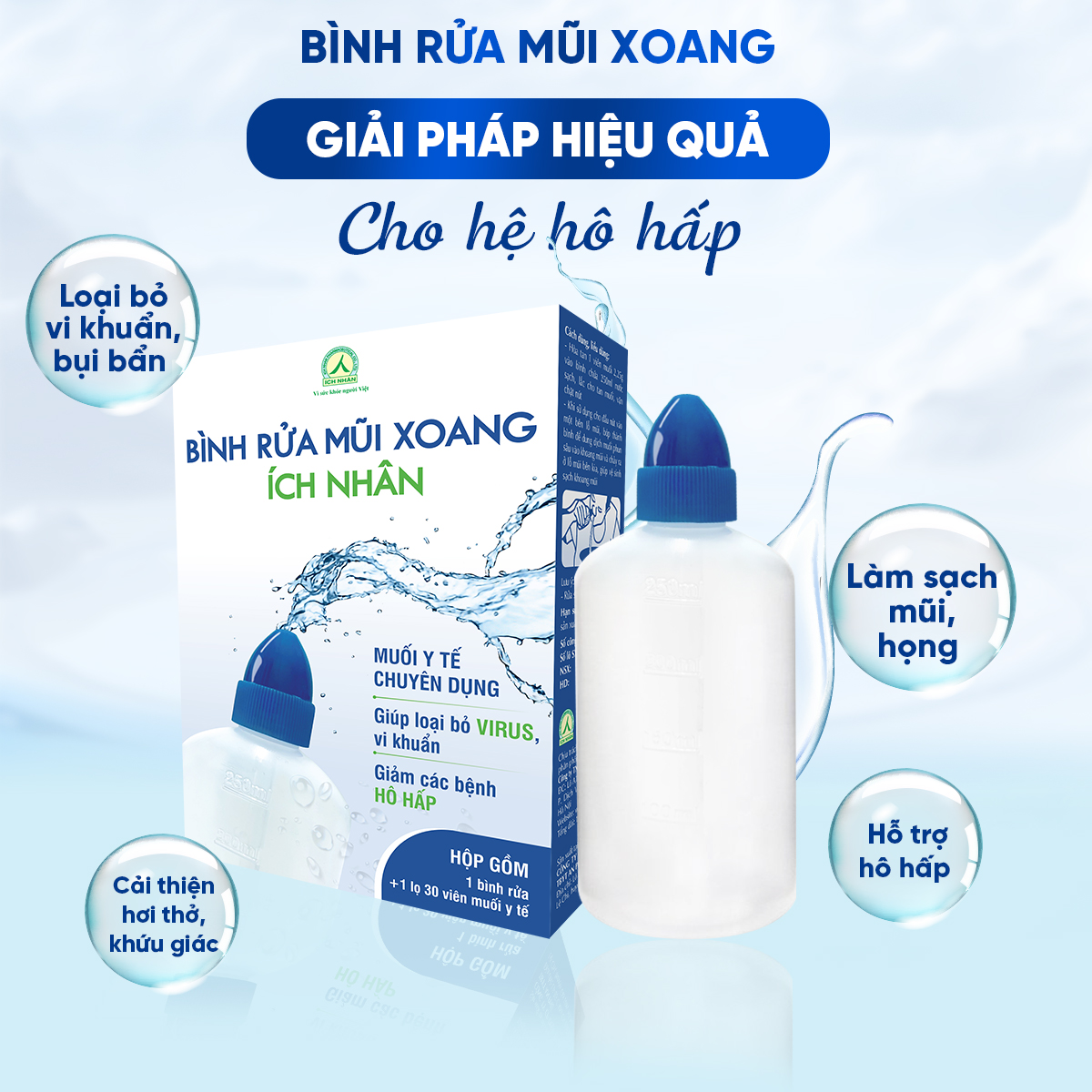 Mô tả Bộ bình vệ sinh mũi họng Ích Nhân - Bình và 1 lọ muối y tế 30 viên BBR - 1