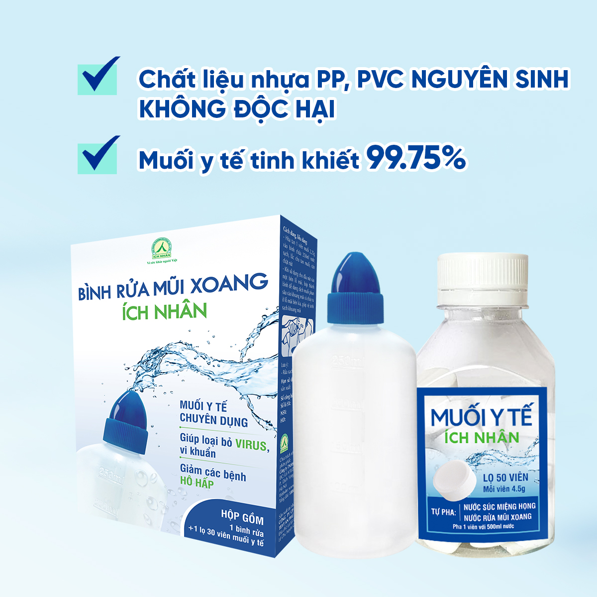 Mô tả Bộ bình vệ sinh mũi họng Ích Nhân - Bình và 1 lọ muối y tế 30 viên BBR - 3