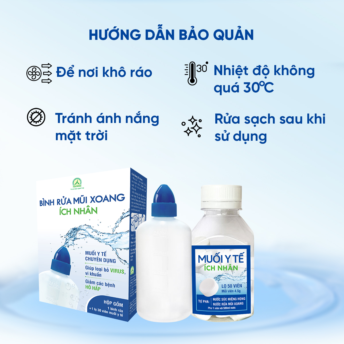 Mô tả Bộ bình vệ sinh mũi họng Ích Nhân - Bình và 1 lọ muối y tế 30 viên BBR - 5
