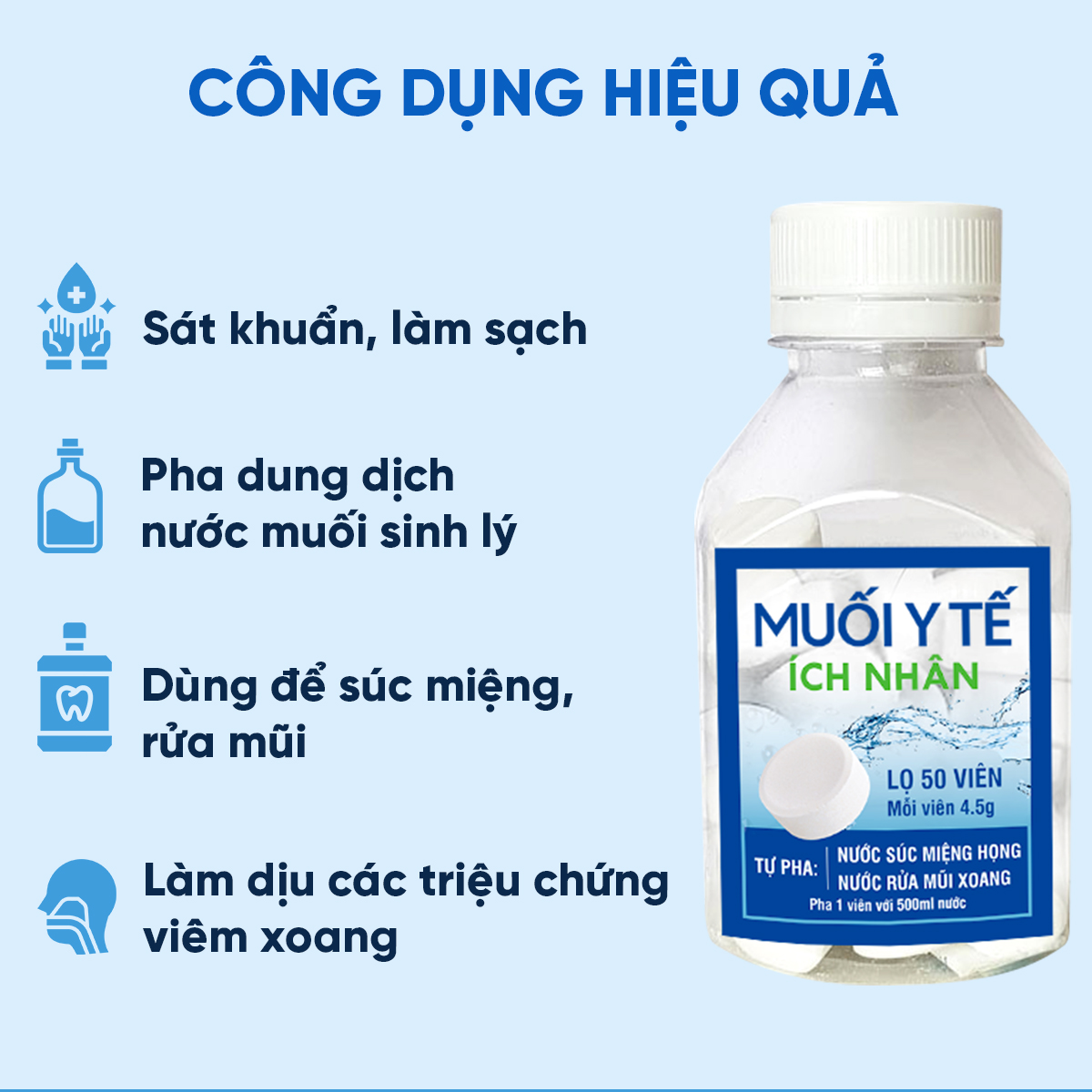 Mô tả Combo 3 Lọ Viên Muối Ích Nhân Hỗ Trợ Làm Sạch Mũi Họng, Đường Hô Hấp Lọ 50 Viên - 2