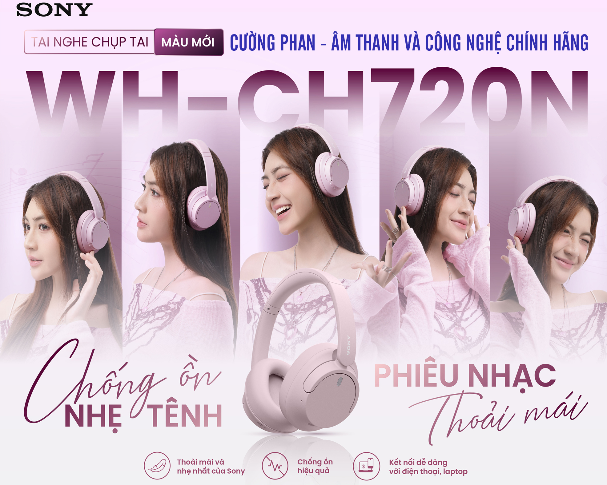 Mô tả Tai Nghe Chụp Tai Chống Ồn Chủ Động Sony WH-CH720N, Âm Bass Mạnh Mẽ, Pin 50H - Nhẹ Và Đeo Thoải Mái - 1