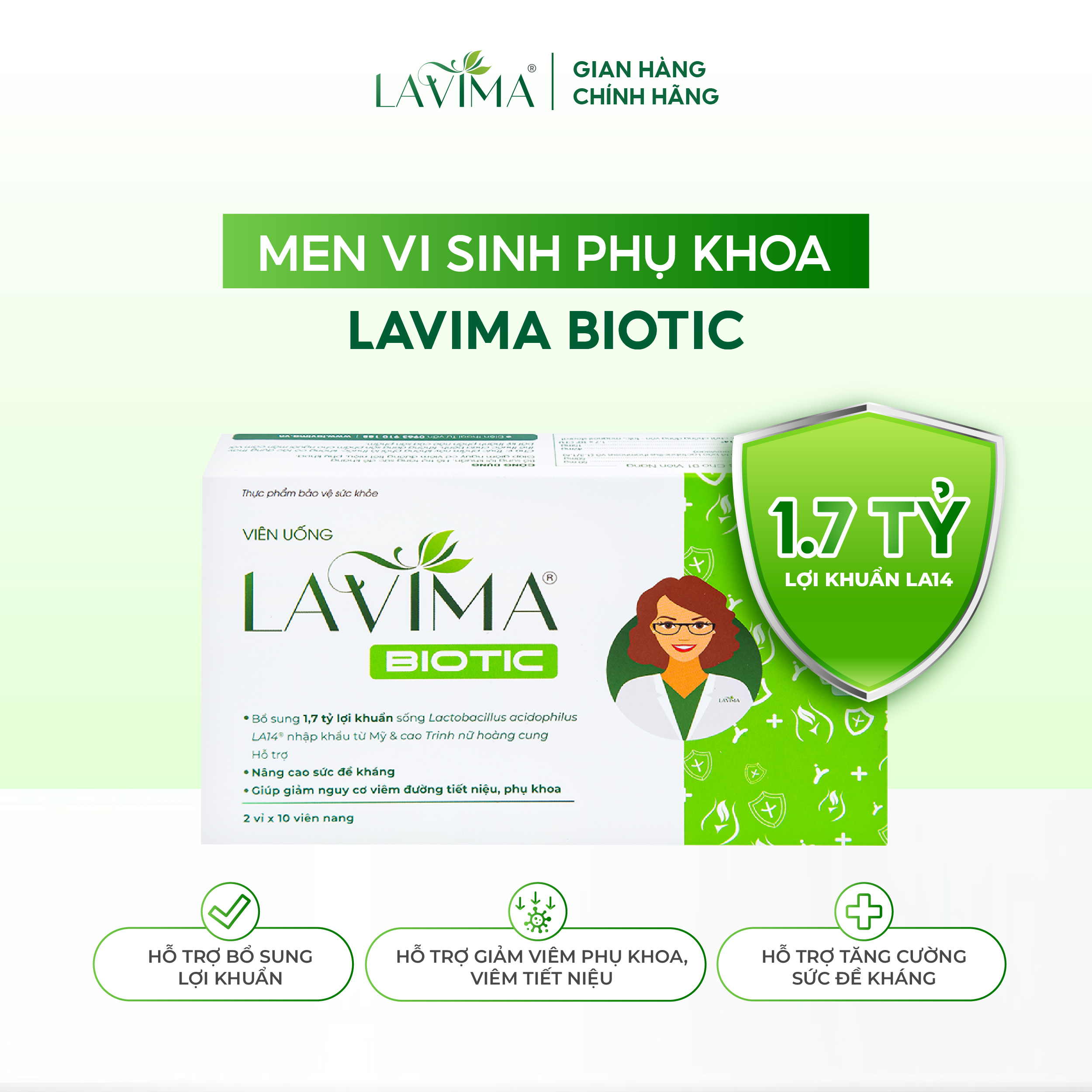 Mô tả Combo 02 Hộp viên uống LAVIMA BIOTIC 20V Tặng Khăn Ướt Lavima Protect 4.0 Gói 10 Tờ - 1