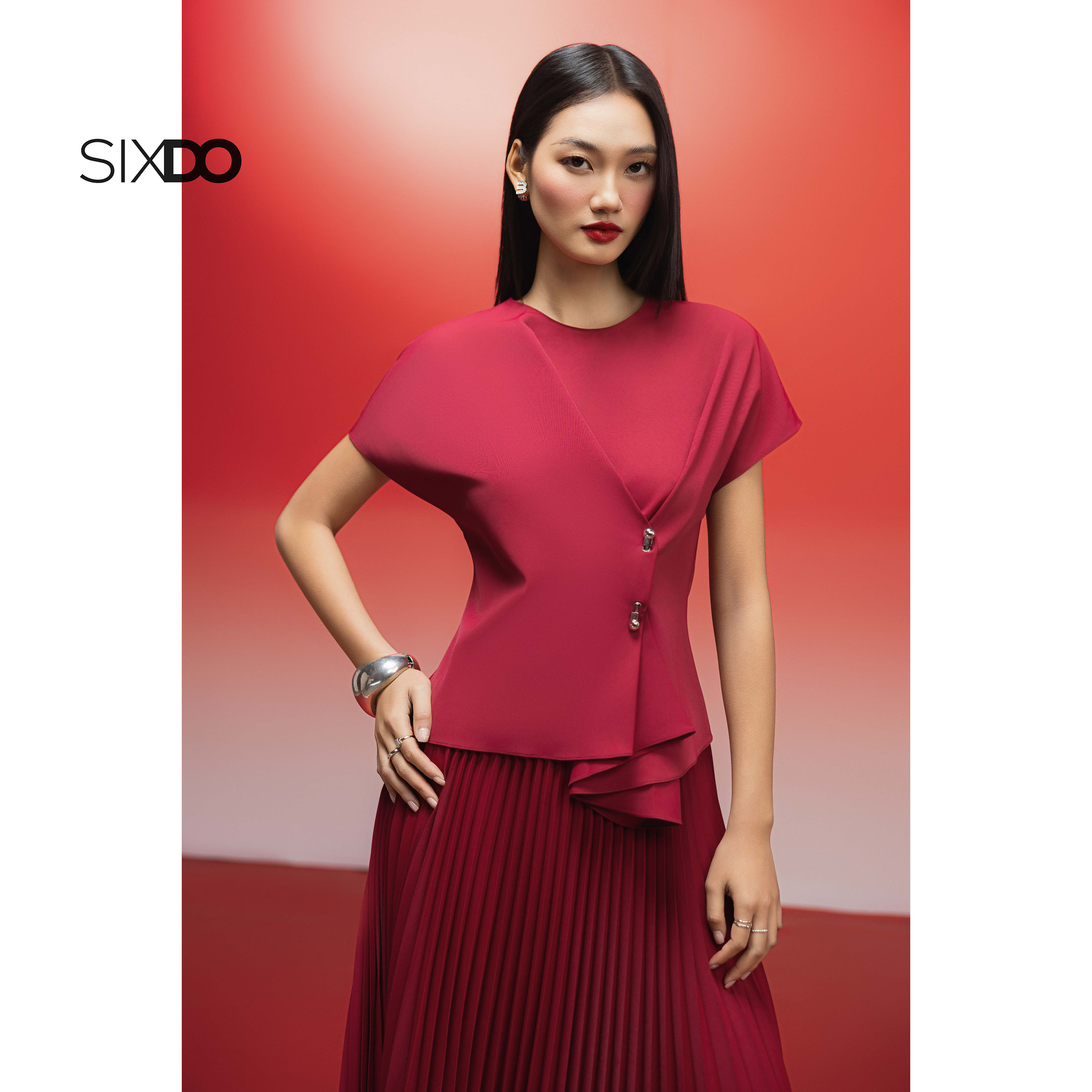 Mô tả Áo nữ cổ tròn tay ngắn SIXDO (Woven Blouse) - 7
