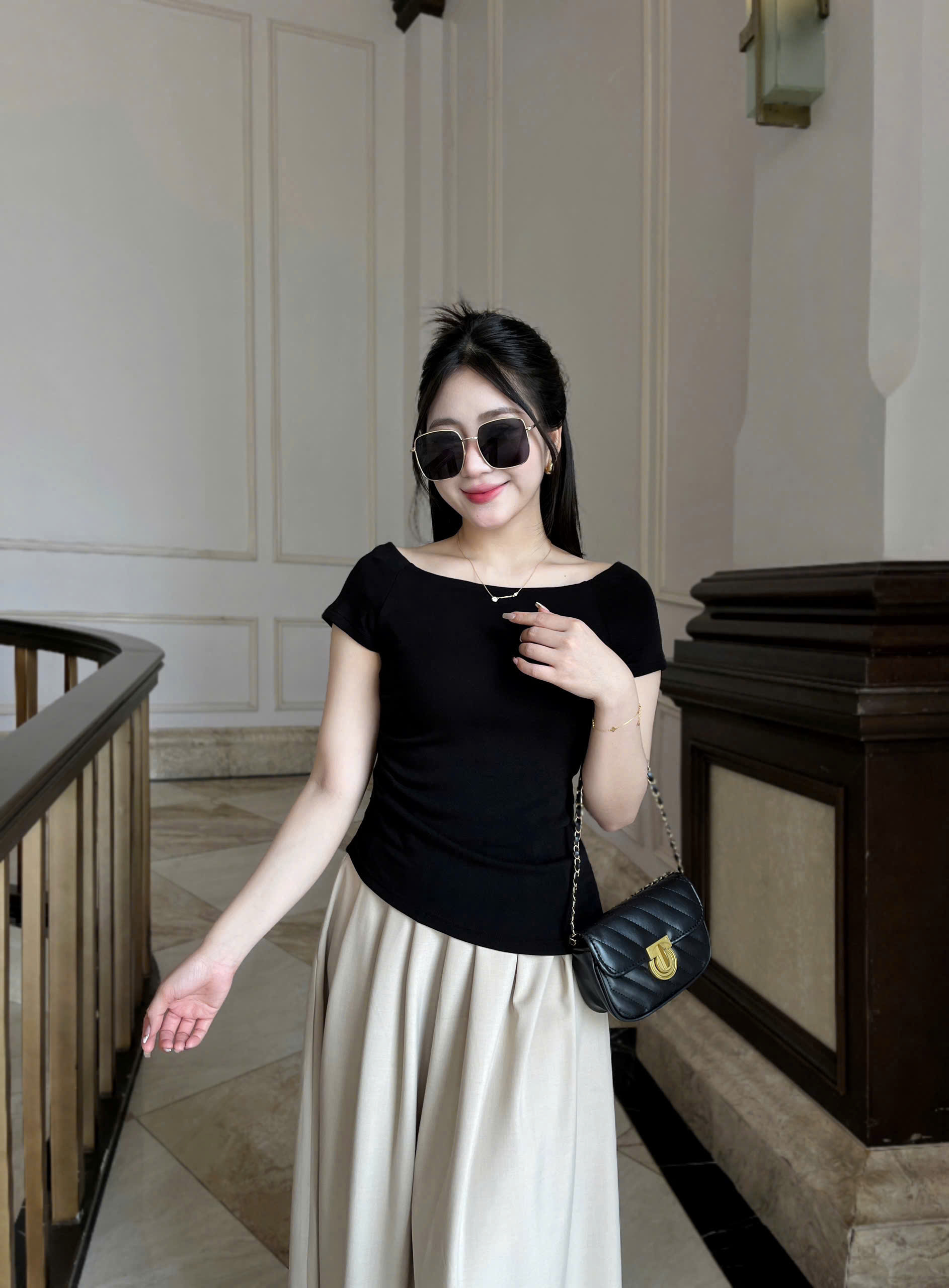 Mô tả Áo thun nữ Evalover mã 276 kiểu dáng ngang vai, chất cotton Nhật co giãn 4 chiều - 2