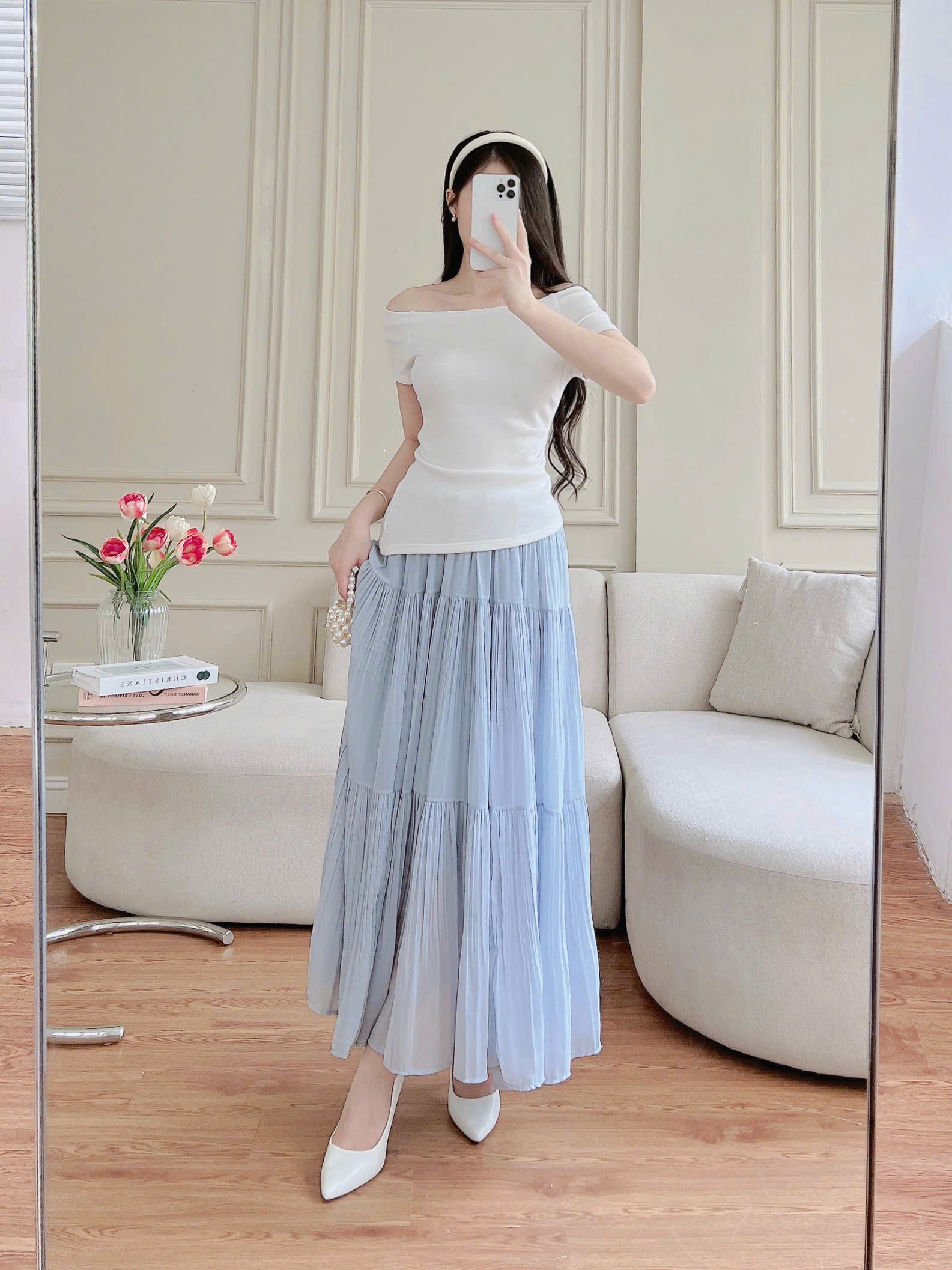 Mô tả Áo thun nữ Evalover mã 276 kiểu dáng ngang vai, chất cotton Nhật co giãn 4 chiều - 3
