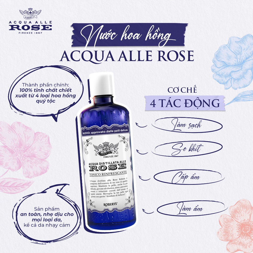 Mô tả Nước hoa hồng Toner Acqua Alle Rose bổ sung độ ẩm, làm sạch da, mờ vết thâm 300ml - 5