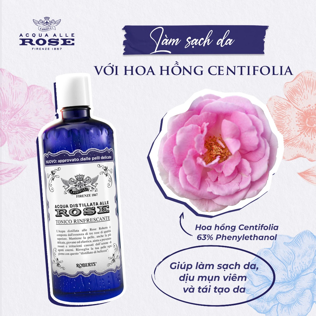 Mô tả Nước hoa hồng Toner Acqua Alle Rose bổ sung độ ẩm, làm sạch da, mờ vết thâm 300ml - 4