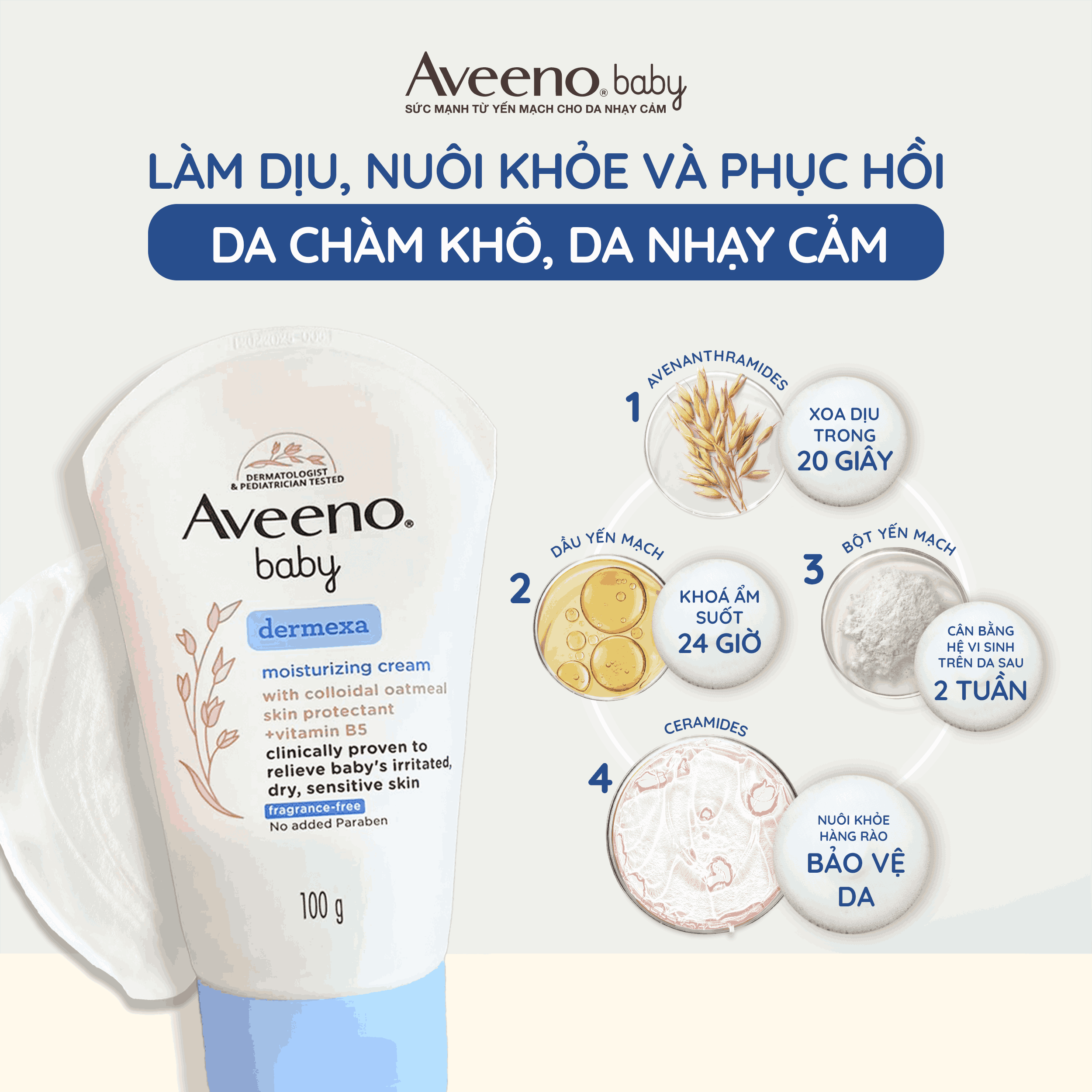 Mô tả Kem dưỡng ẩm Aveeno Baby Dermexa Moisturising Cream 100g - 7