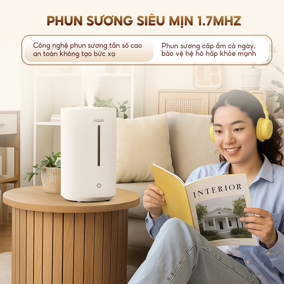 Mô tả Máy phun sương tạo ẩm AQUA HUS201T 4L, phun sương cấp ẩm, điều khiển cảm ứng đơn giản - 4