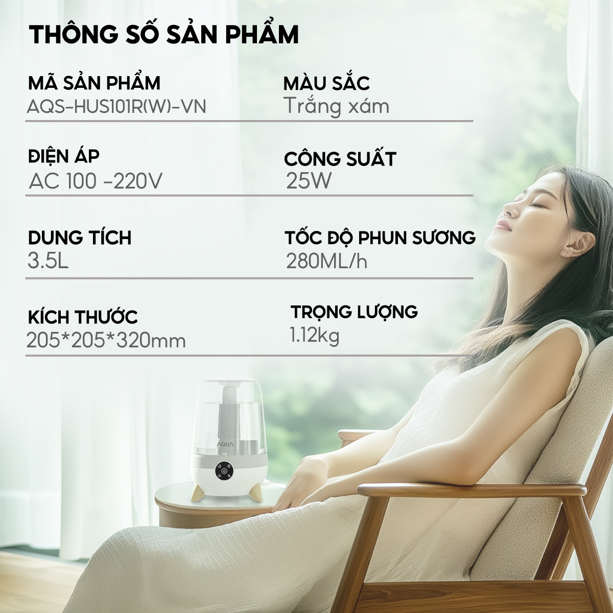 Mô tả Máy phun sương tạo ẩm AQUA HUS101R 3.5L có khay khuếch tán tinh dầu, phun sương cấp ẩm - 4