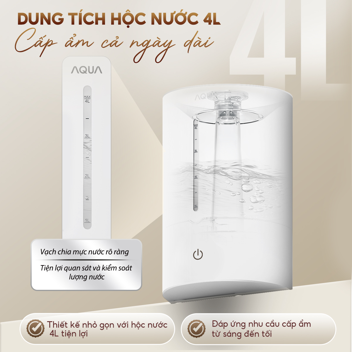 Mô tả Máy phun sương tạo ẩm AQUA HUS201T 4L, phun sương cấp ẩm, điều khiển cảm ứng đơn giản - 5