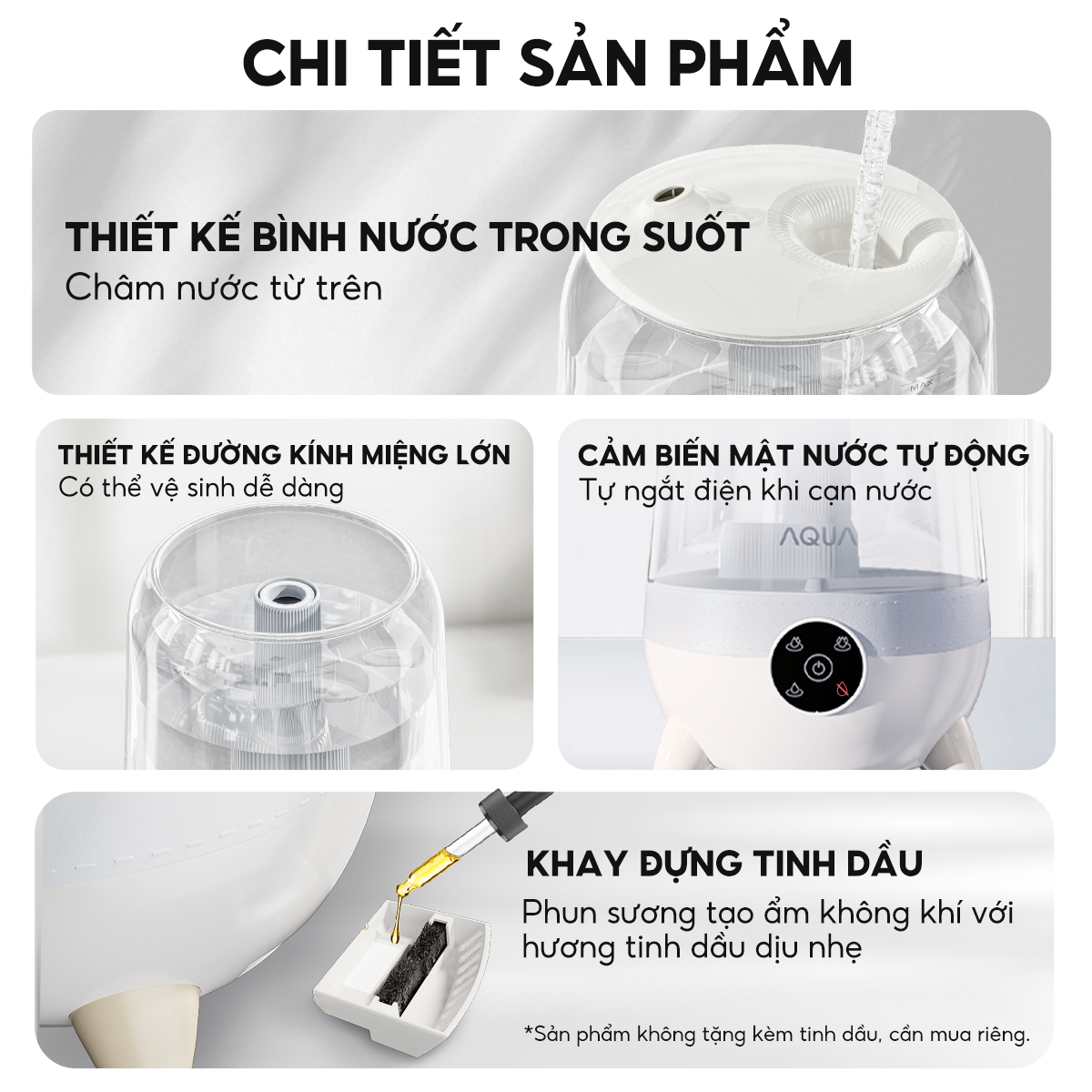 Mô tả Máy phun sương tạo ẩm AQUA HUS101R 3.5L có khay khuếch tán tinh dầu, phun sương cấp ẩm - 7